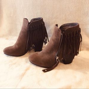 Breckelles Dark Brown Fringe Bootie - Size 7